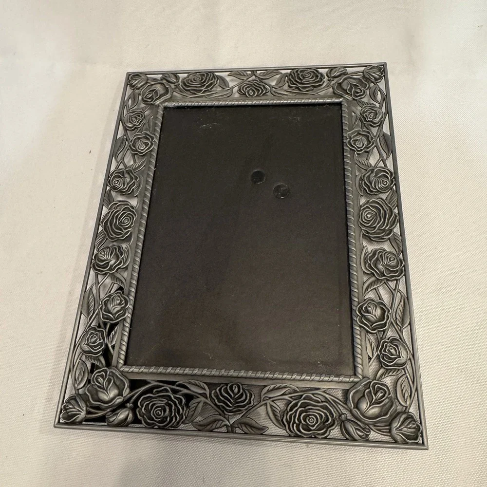 Vintage Silver Filigree Metal 7x9 Photo Frame Floral Ornate Wedding Decor VTG